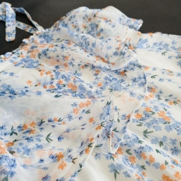 Saints + Secrets Floral Printed Chiffon Textured Ruffle Flowy Midi Dress - Picture 5 of 10